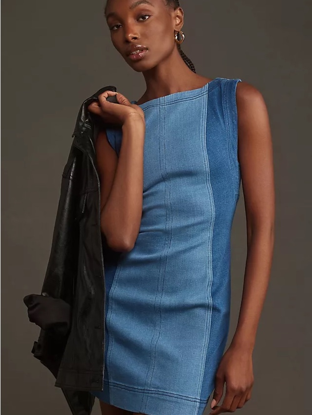 Pilcro Two-Tone Blue Denim Sheath Mini Dress